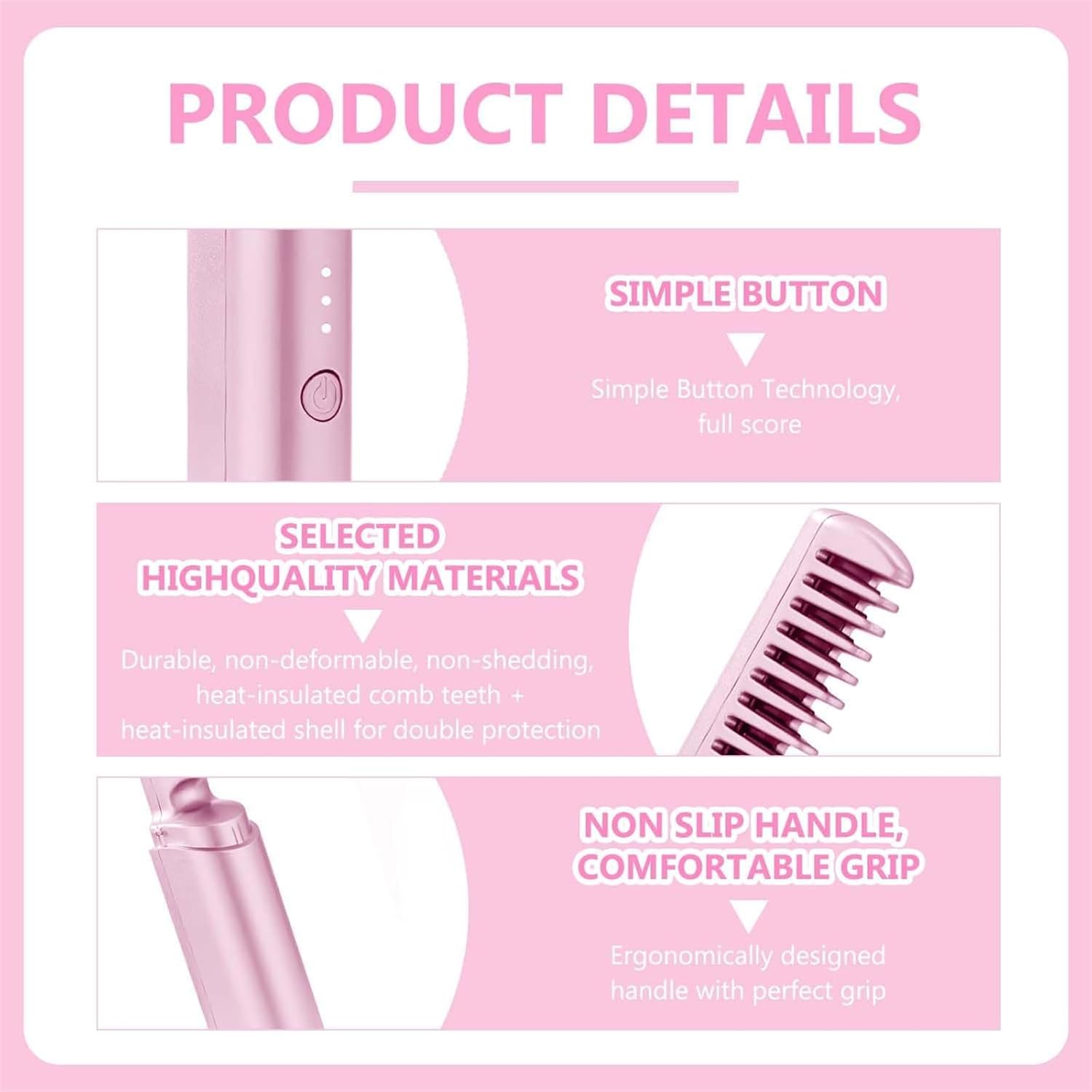 Rechargeable Mini Hair straighteners,Portable Mini Hair Straightener,2 in 1 Hair Straightener Brush and Curler,Cordless Hair straighteners, Brush Curling Iron for Short and Long Hair (Pink)