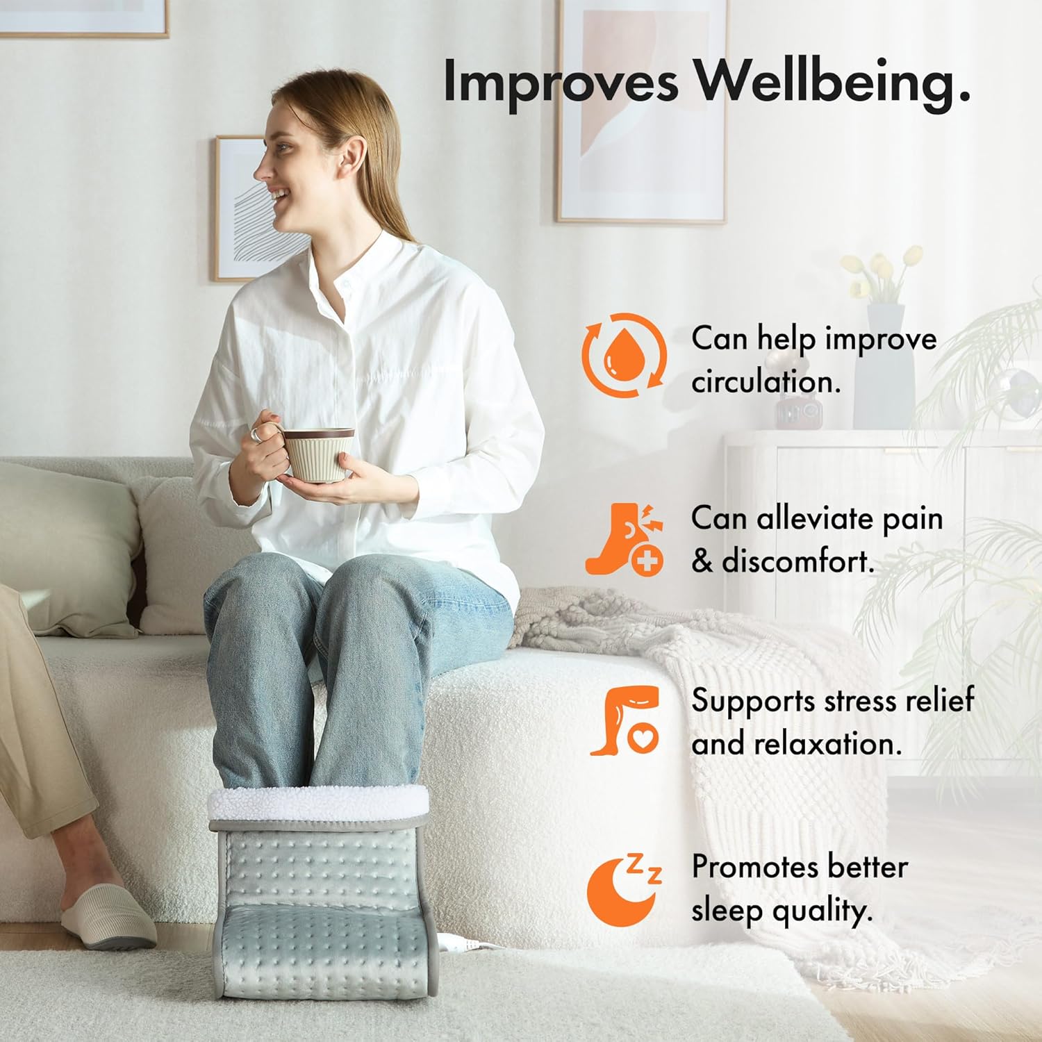 VonHaus Foot Warmer – Electric Heated Feet Heater – Fast Heat up, 6 Temperature Settings, Fleece Lining, Machine Washable, Auto Shut Off, Overheat Protection, for up to 12.5 Shoe Size, 2.15m Cable