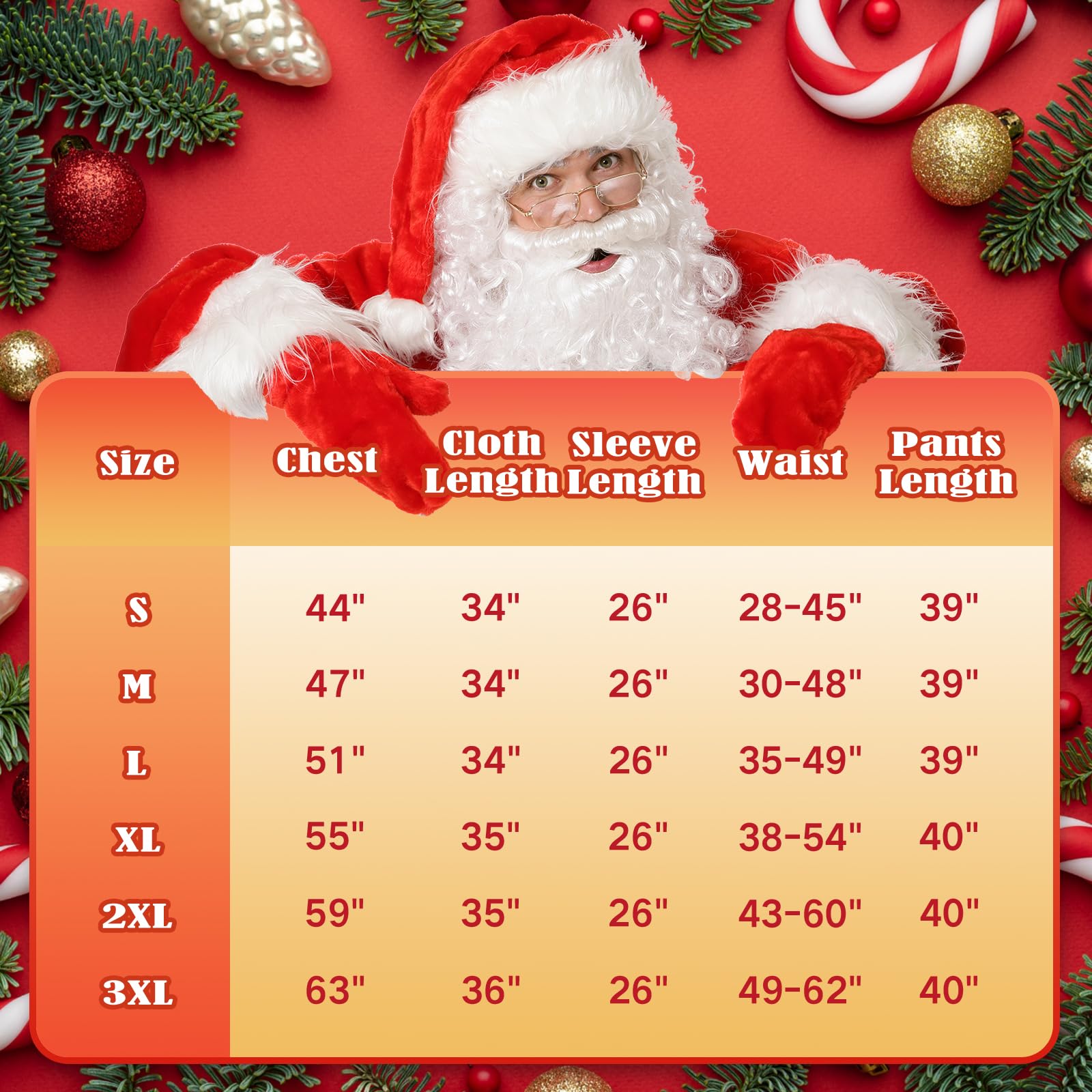 10-Piece Deluxe Santa Suit for Adults, Professional Christmas Santa Outfit