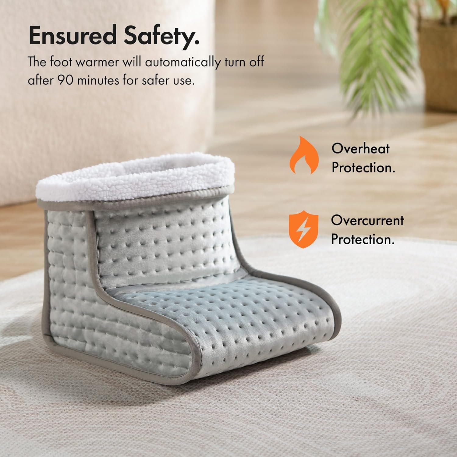 VonHaus Foot Warmer – Electric Heated Feet Heater – Fast Heat up, 6 Temperature Settings, Fleece Lining, Machine Washable, Auto Shut Off, Overheat Protection, for up to 12.5 Shoe Size, 2.15m Cable