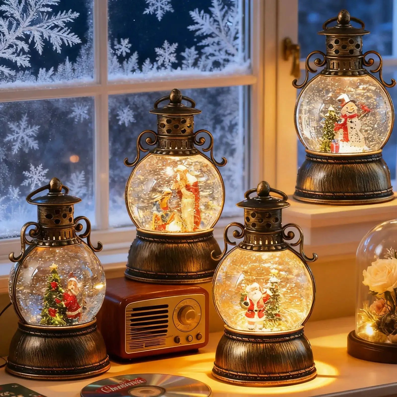 Christmas Snow Scene Night Light Crystal Ball Christmas Decoration Jesus Snowman Santa Claus Snow Scene Ornaments Christmas Gift Nuvio