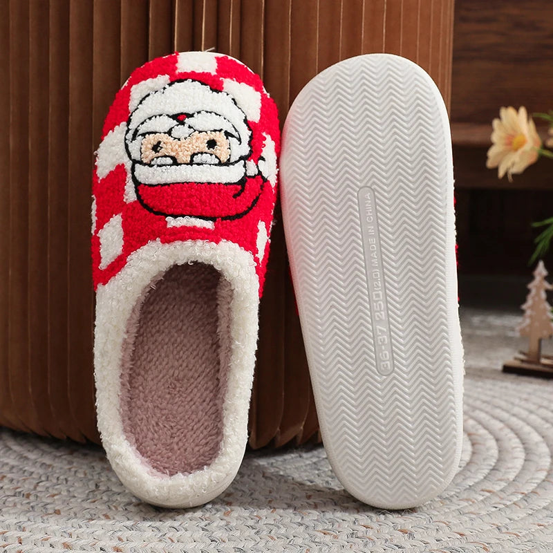 Christmas Cotton Slippers for Women 2025 Winter Cute Cartoon Winter Warm Slippers Woman Indoor Bedroom Couples Plush Shoes 45 Nuvio