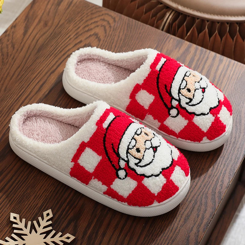 Christmas Cotton Slippers for Women 2025 Winter Cute Cartoon Winter Warm Slippers Woman Indoor Bedroom Couples Plush Shoes 45 Nuvio
