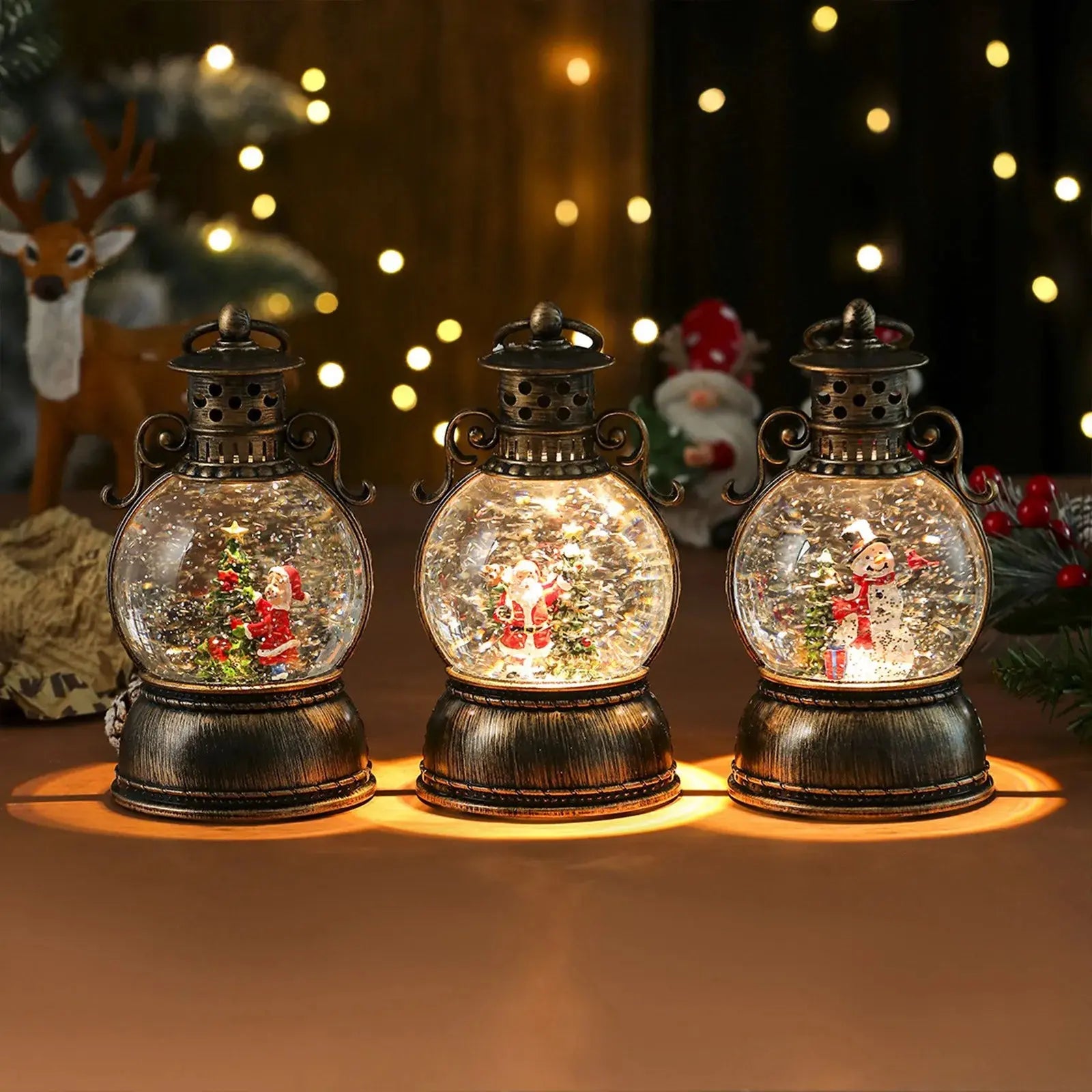 Christmas Snow Scene Night Light Crystal Ball Christmas Decoration Jesus Snowman Santa Claus Snow Scene Ornaments Christmas Gift Nuvio