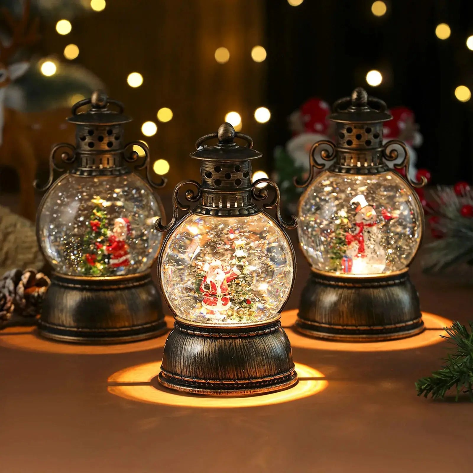 Christmas Snow Scene Night Light Crystal Ball Christmas Decoration Jesus Snowman Santa Claus Snow Scene Ornaments Christmas Gift Nuvio