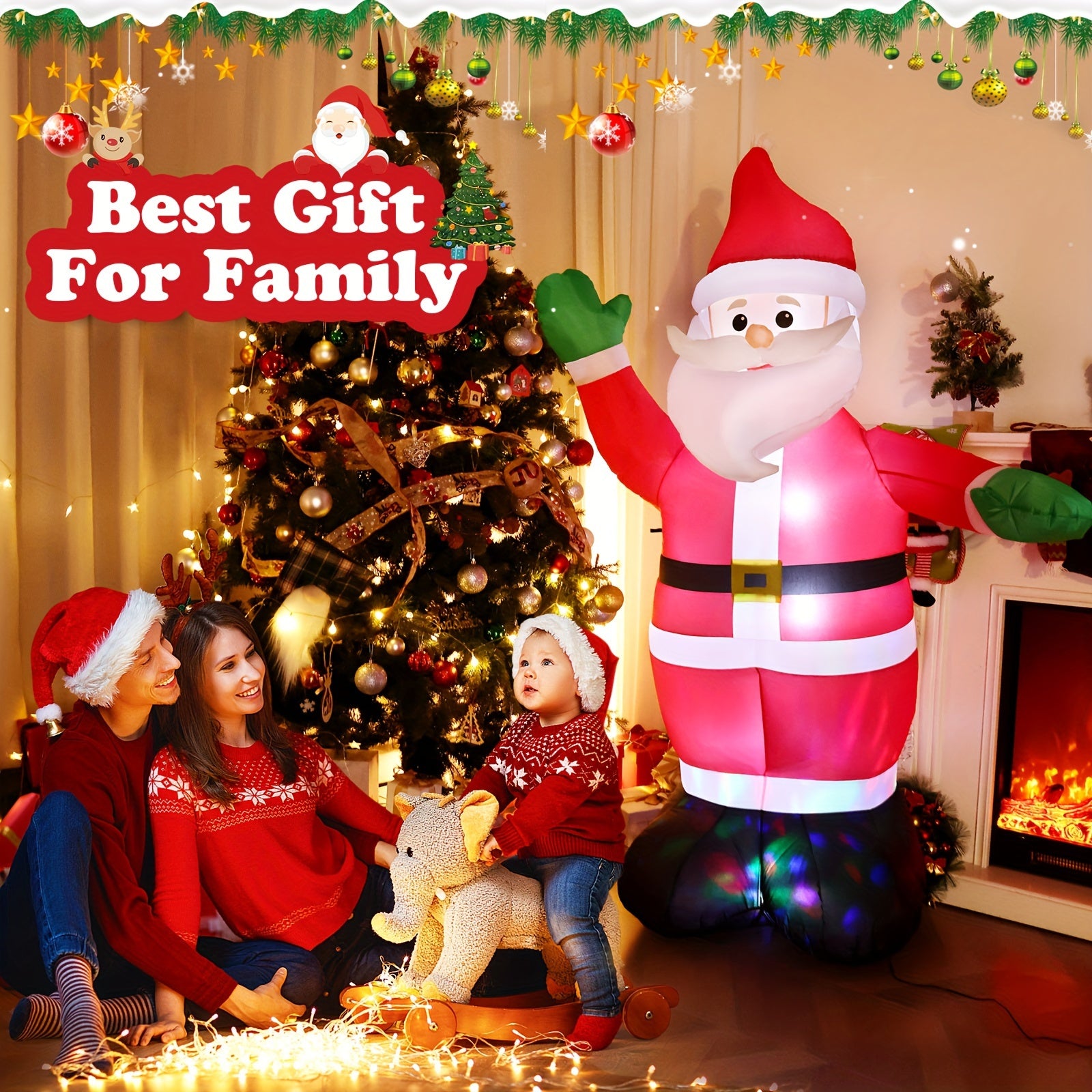 6ft Inflatable Christmas Yard Decorations with Lights - Santa Claus